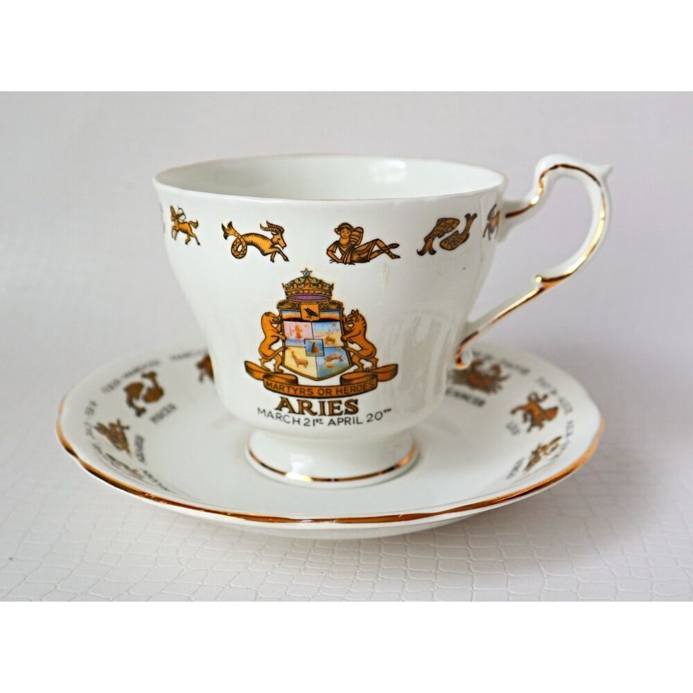 Aries Zodiac Tea Cup and Saucer Vintage Teacup  Horoscope Astrology